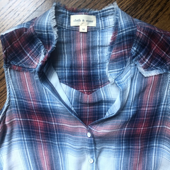 NWOT Cloth & Stone Anthro Plaid Tie Front, Medium - Picture 3 of 5